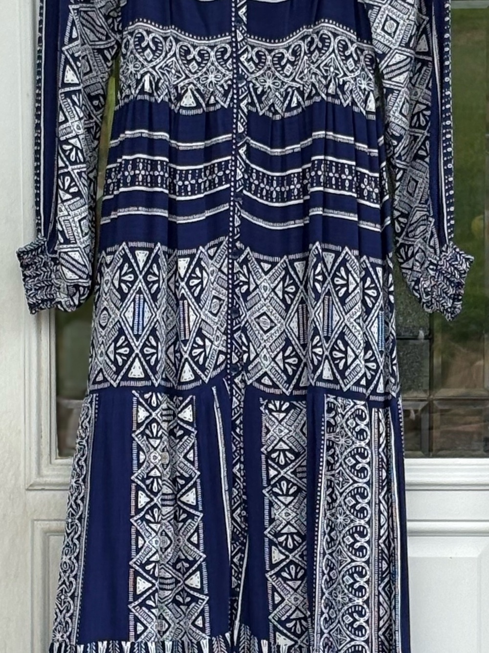 Hale Bob Blue Printed Long Sleeve Maxi Dress - Picture 2 of 4